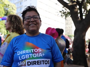 Ringo Ayala Caballero, da Bolívia, durante a 30a Parada do Orgulho LGBT+ de SP
