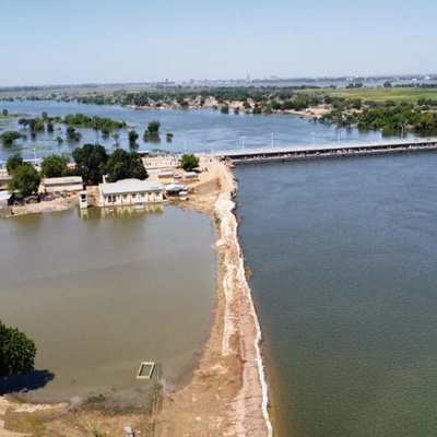 Flood waters from the Logone River threaten to submerge the Ngueli bridge connecting Chad and Cameroon.