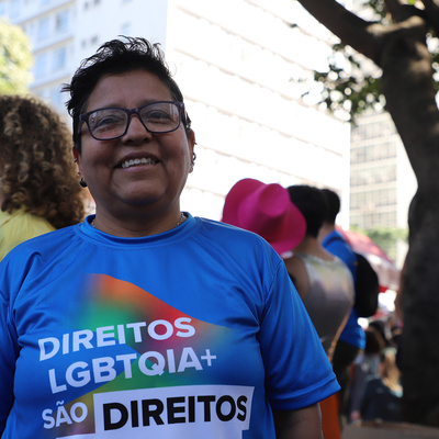 Ringo Ayala Caballero, da Bolívia, durante a 30a Parada do Orgulho LGBT+ de SP
