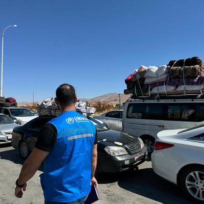Syria. Thousands of people fleeing Israeli airstrikes arrive from Lebanon