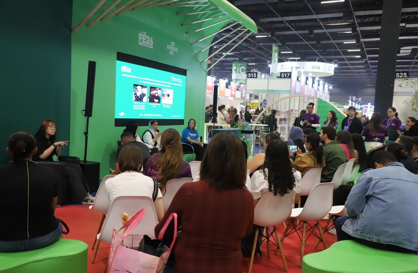 A experi&ecirc;ncia do empreendedorismo entre mulheres refugiadas tamb&eacute;m foi tema de palestra durante a Feira do Empreendedor 2026