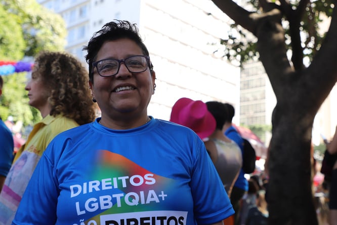 Ringo Ayala Caballero, da Bolívia, durante a 30a Parada do Orgulho LGBT+ de SP