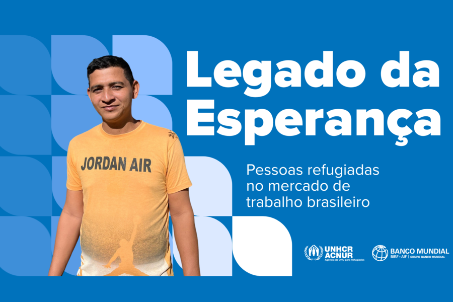 Tela azul com um homem de camiseta amarela sorrindo com o texto "Legado da Esperança"