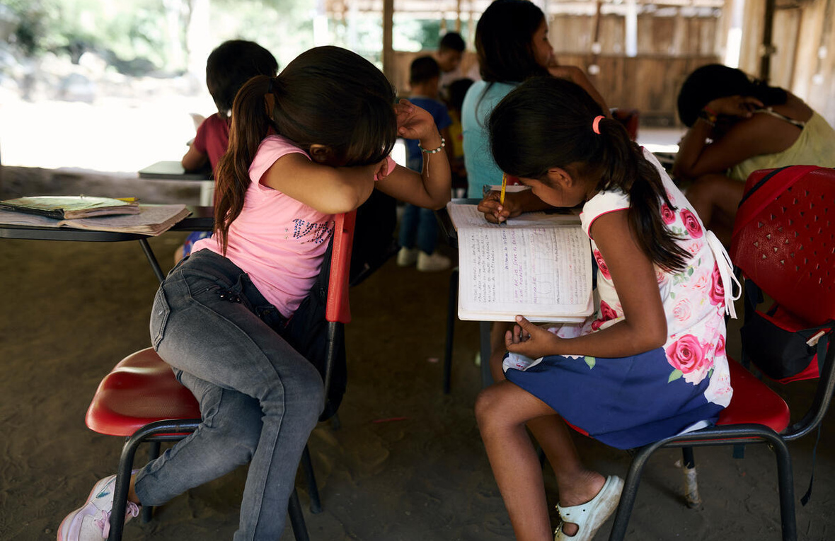 Colombia. Yukpa indigenous children attend school in the Sokorpa reserve, located in the Serranía del Perijá region