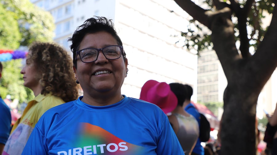 Ringo Ayala Caballero, da Bolívia, durante a 30a Parada do Orgulho LGBT+ de SP