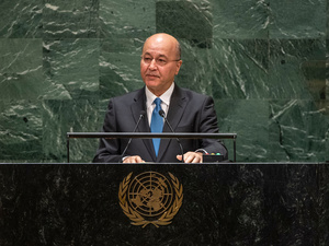 Barham Salih se dirige a la Asamblea General de la ONU, en Nueva York, en 2019.