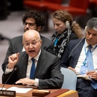 El Alto Comisionado de las Naciones Unidas para los Refugiados, Barham Salih, pronuncia su discurso ante el Consejo de Seguridad de la ONU, en Nueva York.