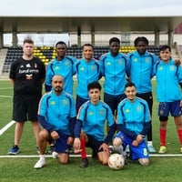Varios de los integrantes de la Selección española de refugiados en la Ciudad Deportiva de Las Rozas