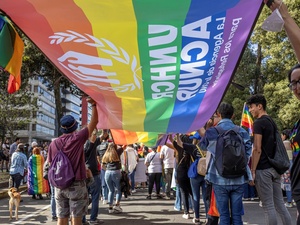 Participación de ACNUR en el Desfile del Orgullo en Quito, Ecuador, en julio de 2022.