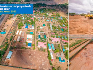 Tres imágenes aéreas de los asentamientos del proyecto de energía solar en Kakuma, Kenia.