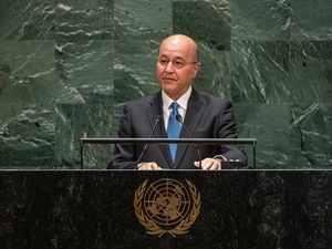   El ex presidente de Irak Barham Salih se dirige a la Asamblea General de la ONU, en Nueva York, en 2019.