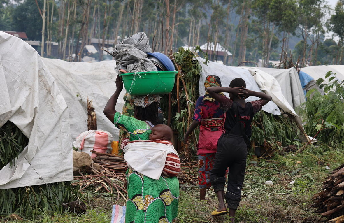 Un asentamiento de personas desplazadas cercano a Goma, la capital provincial. Muchas familias han huido a la ciudad para escapar de la creciente violencia en la provincia de Kivu Norte.
