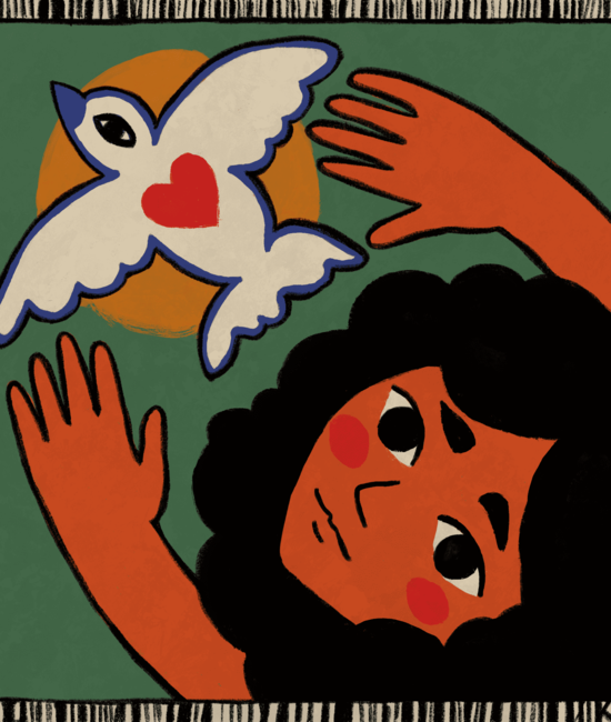 Ilustración de una niña estirando las manos a un ave