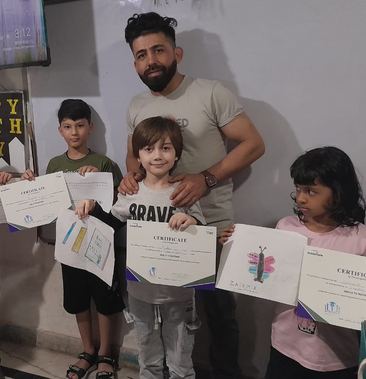 Refugee teaching children