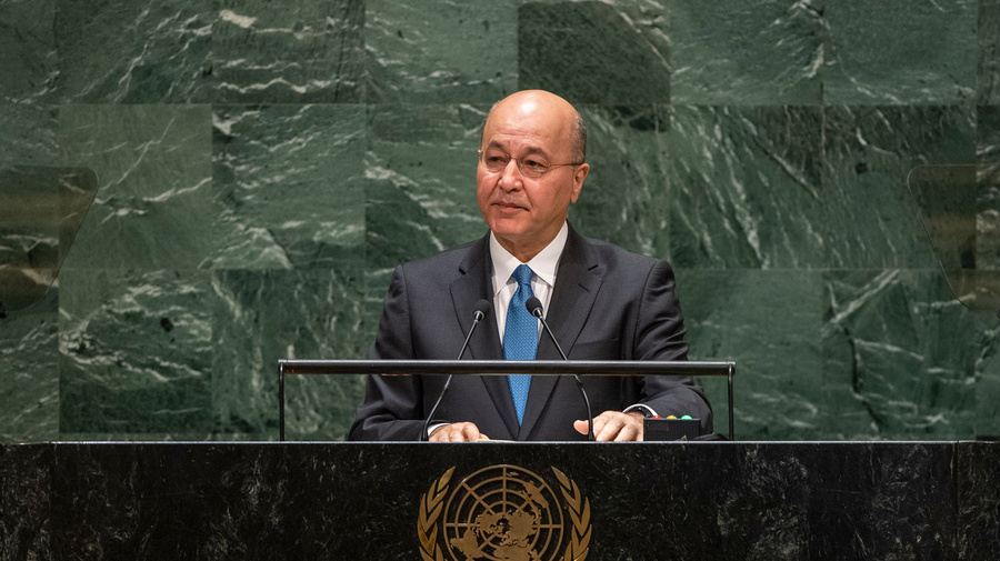 Barham Salih se dirige a la Asamblea General de la ONU, en Nueva York, en 2019.