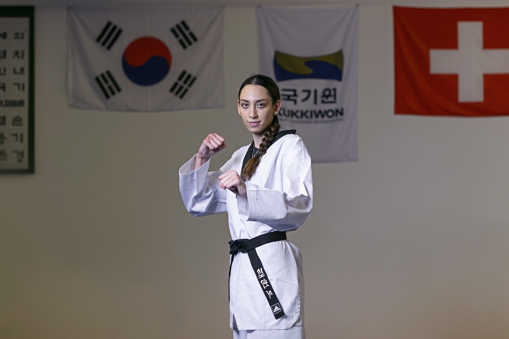 Switzerland. Taekwondo champion and Refugee Olympic Team hopeful Kimia Alizadeh trains in Basel