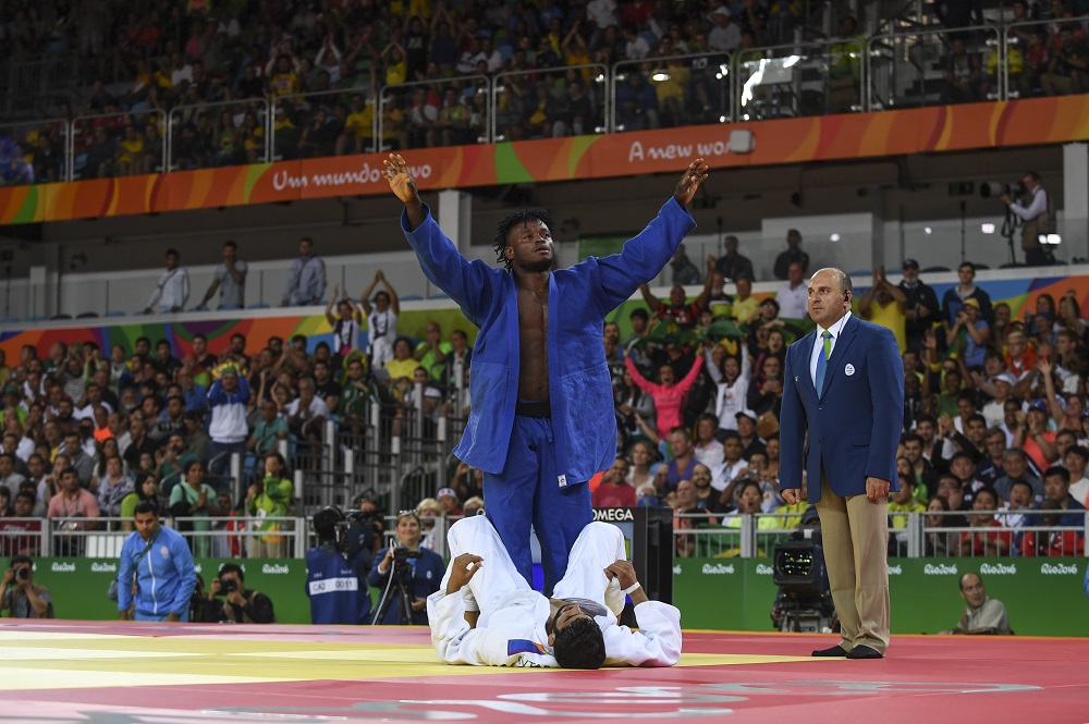 Brazil. Congolese refugee, Popole Misenga, wins his first round judo match at Rio 2016