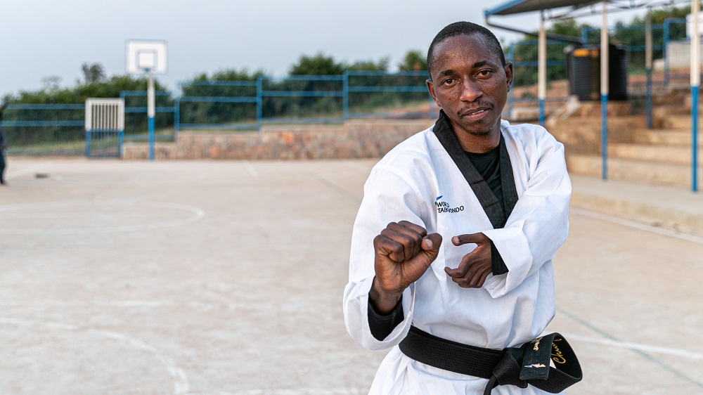 Rwanda. Refugee Taekwondo athlete trains with hopes of a place on the Refugee Paralympic Team