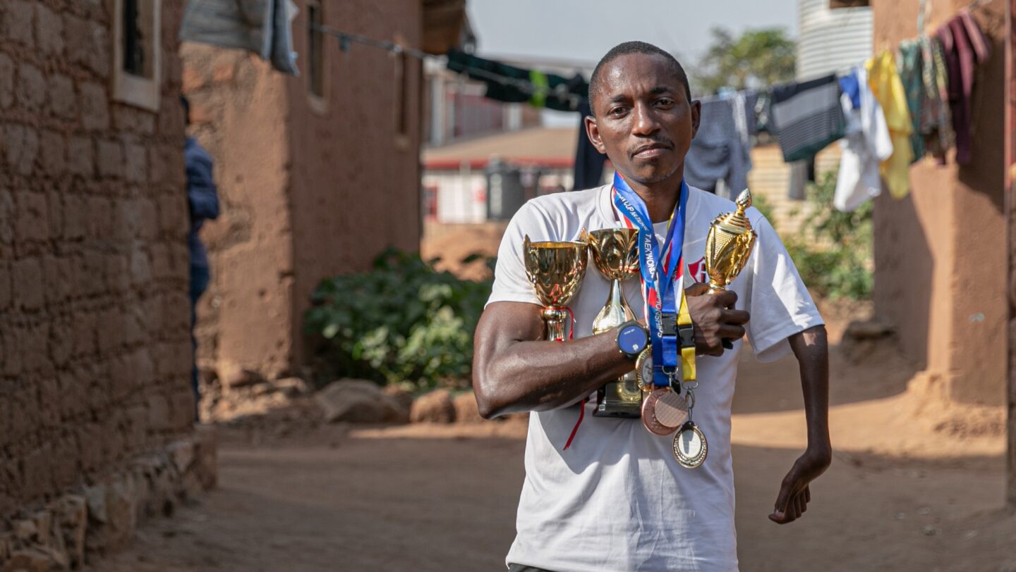 Rwanda. Refugee Taekwondo athlete Parfait Hakizimana trains with hopes of a place on the Refugee Paralympic Team