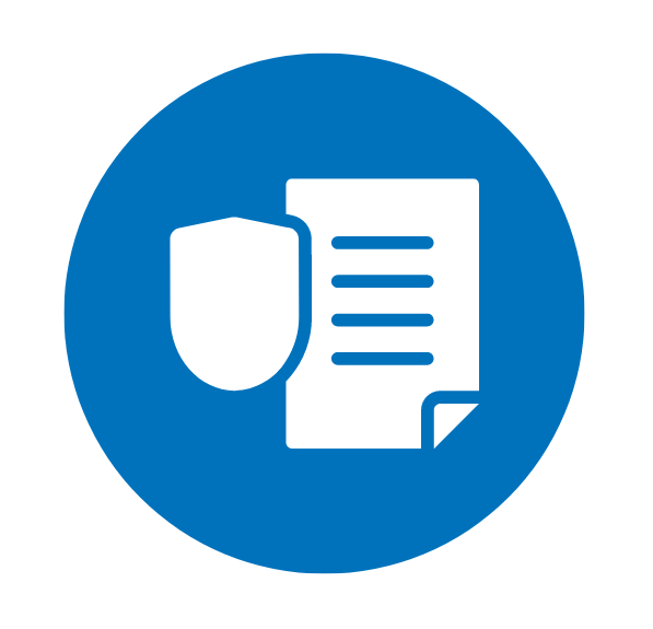 An icon of a document next to a shield, representing a policy