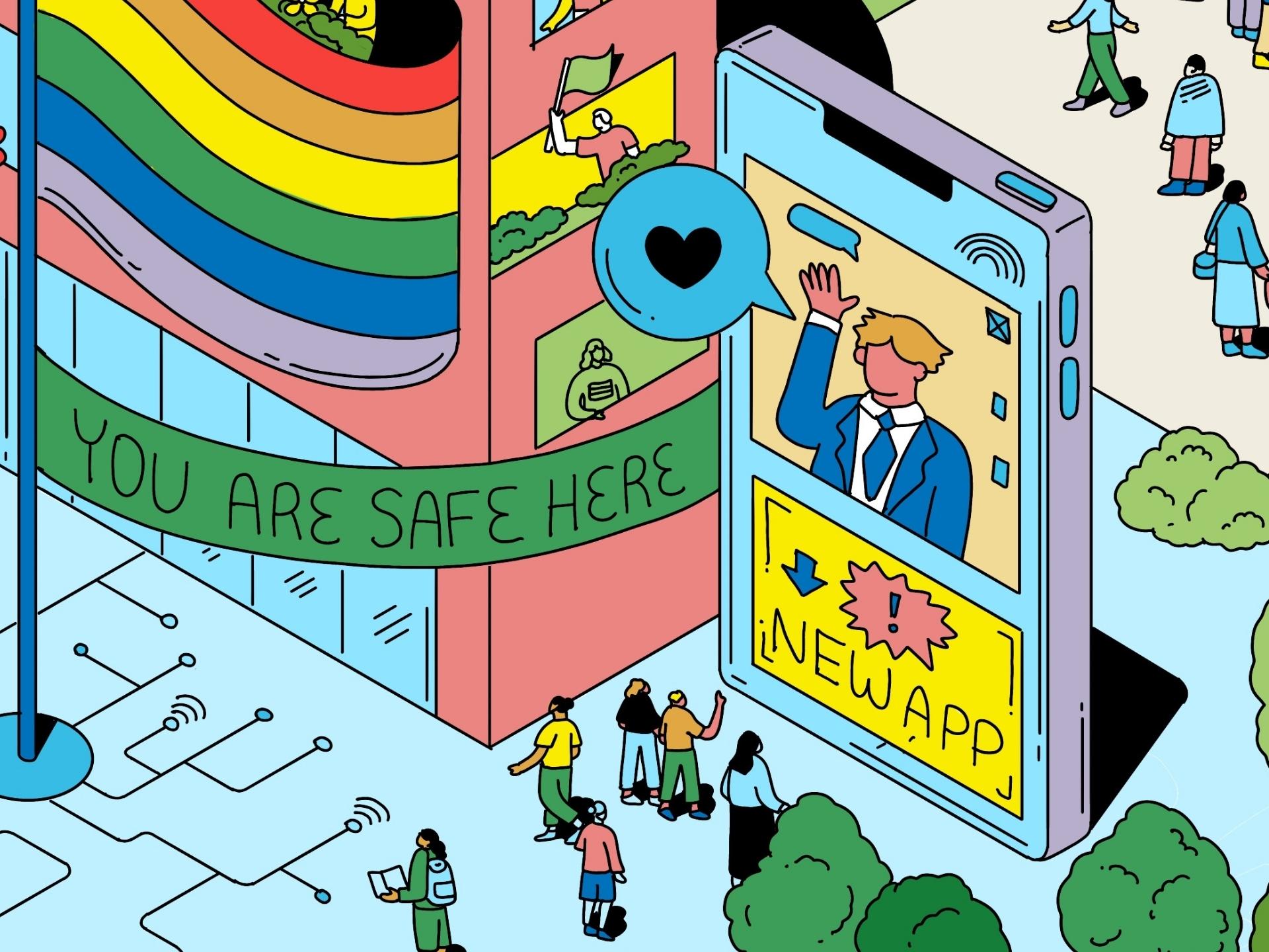 Ilustración de una bandera arco iris, símbolo de la comunidad LGBTIQ+.