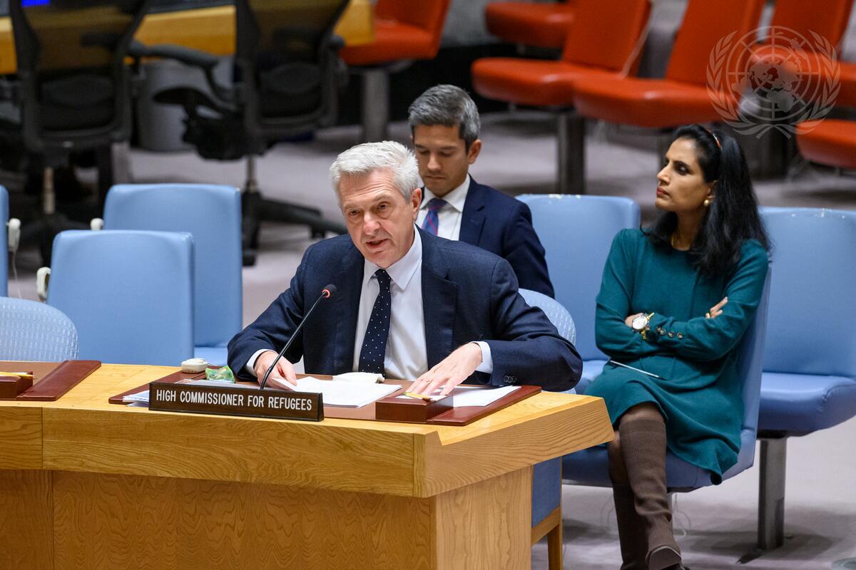 Filippo Grandi, Alto Comisionado de la ONU para los Refugiados, se dirige al Consejo de Seguridad de las Naciones Unidas el 31 de octubre de 2023.