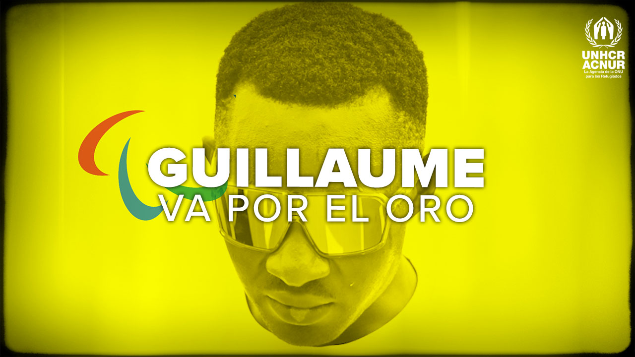 Foto en tonos amarillos del rostro de un hombre con lentes de sol. Adelante se lee: GUILLAUME VA POR EL ORO.