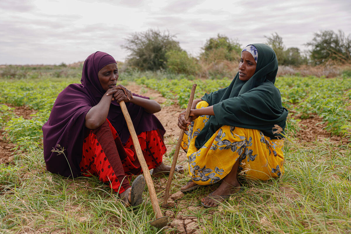 Dos mujeres sentadas en un campo