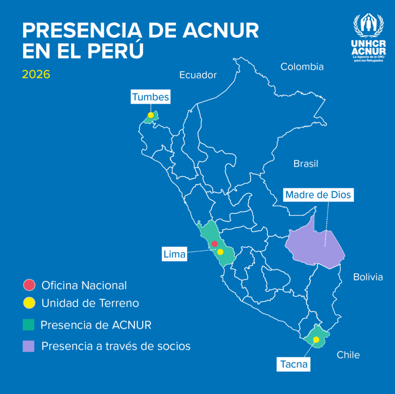 Mapa de Perú con oficinas de ACNUR