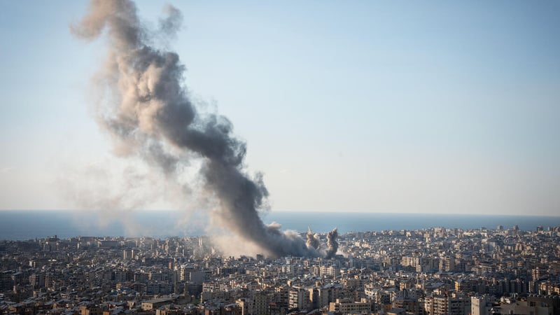 Vista aérea de un bombardeo en Beirut, Líbano, en el marzo de 2026.