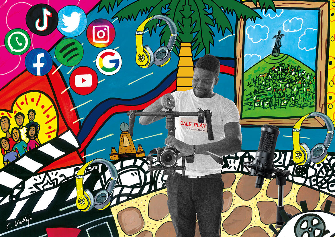 Ismael es un refugiado haitiano apasionado por la producción audiovisual. Él hace parte de Dale Play, un grupo de jóvenes refugiados que crean contenido en redes sociales sobre derechos y oportunidades.