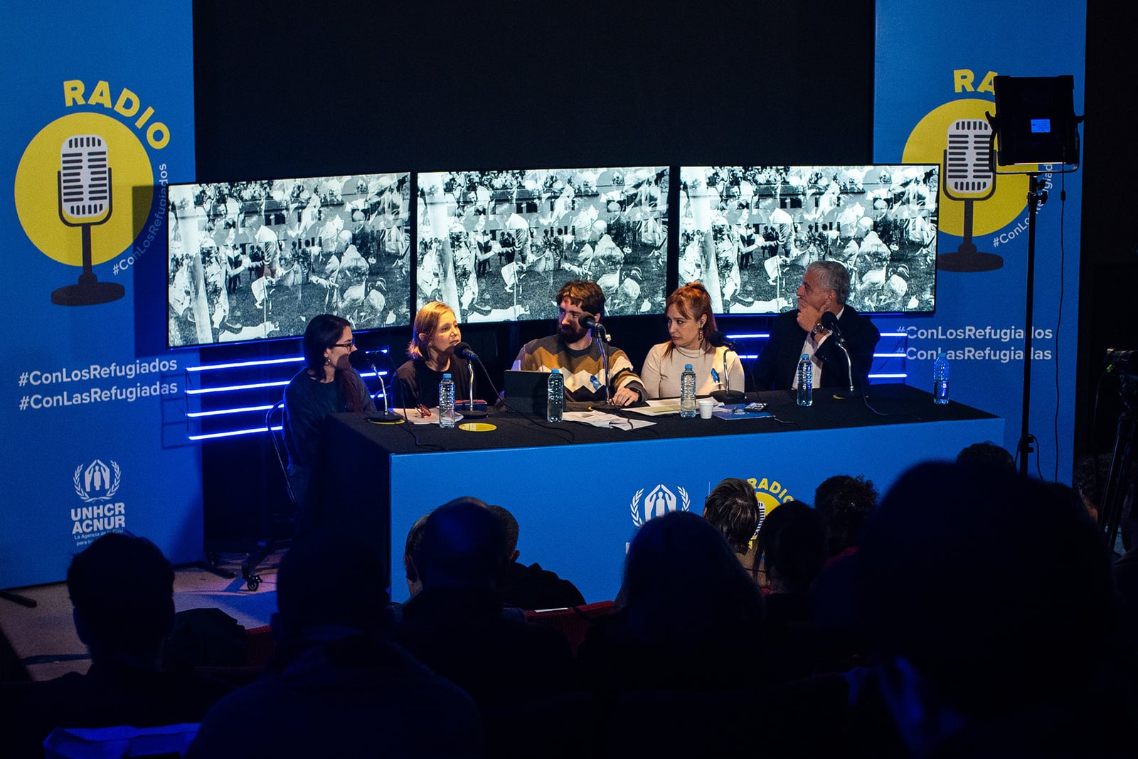 El escenario de Radio #ConLosRefugiados fue la sala Mabel Gutierrez, ubicada en el Espacio de Memoria y Derechos Humanos Ex Esma.