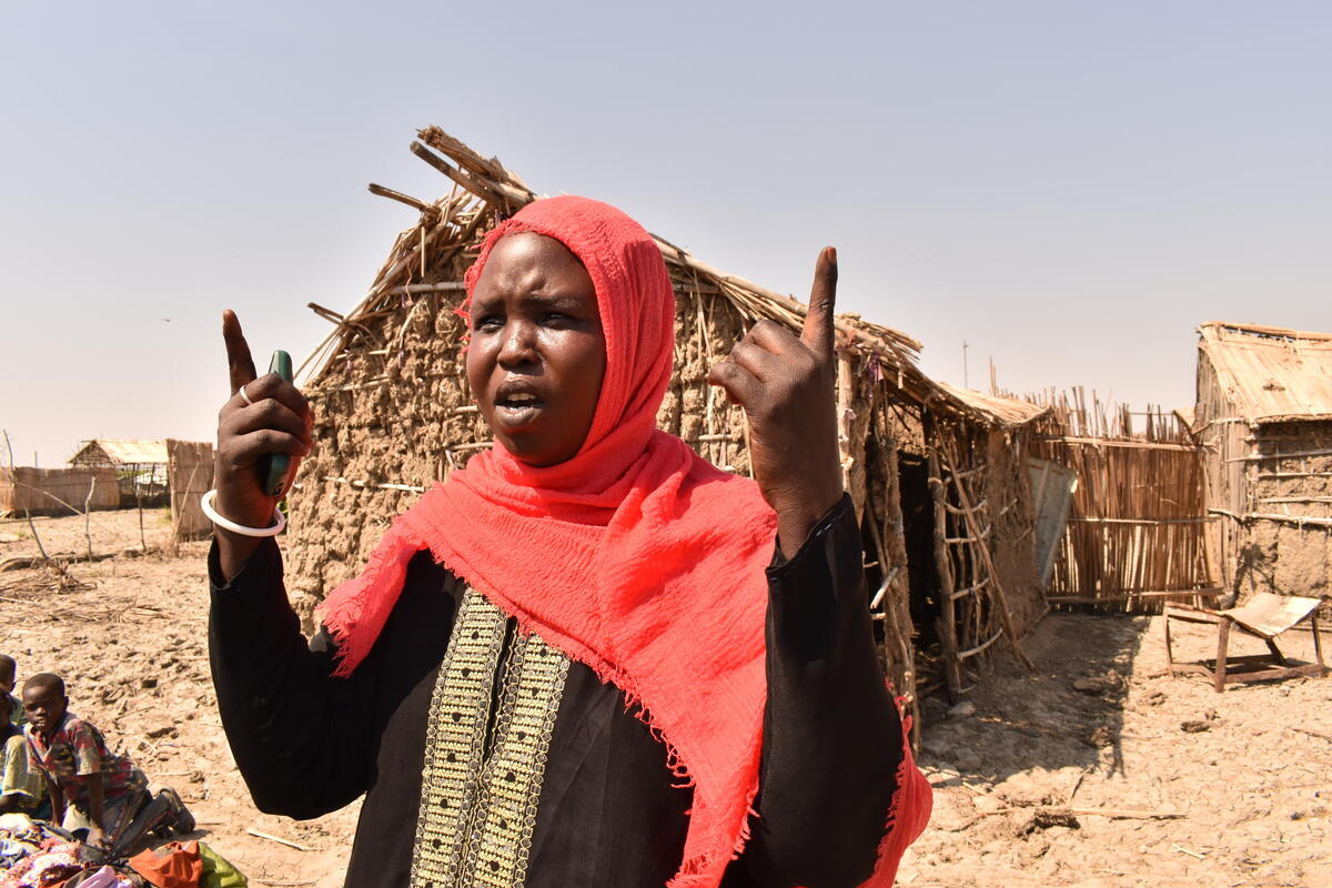 Sudan. Nyalam explains the damage the floods caused to her shelter and way of life as a refugee in Al Redis 1