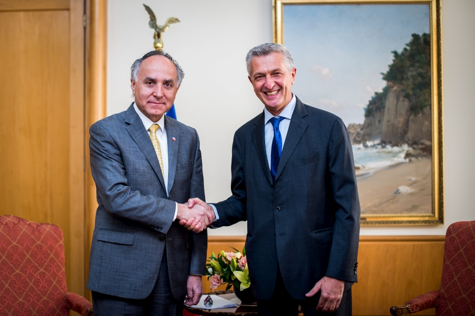 El Alto Comisionado de las Naciones Unidas para los Refugiados, Filippo Grandi, se reunió con el Ministro de Relaciones Exteriores de Chile, Teodoro Ribera.