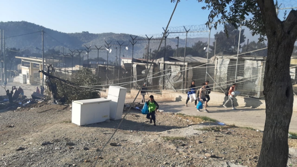 Daños provocados por un incendio en el Centro de Identificación y Registro en el campo de Moria, Lesbos, Grecia 