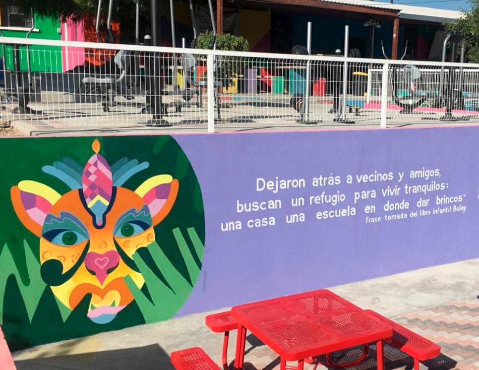 La Casa del Migrante de Saltillo ahora cuenta con mobiliario al aire libre, un área de juegos infantiles y una zona con aparatos de ejercicio.