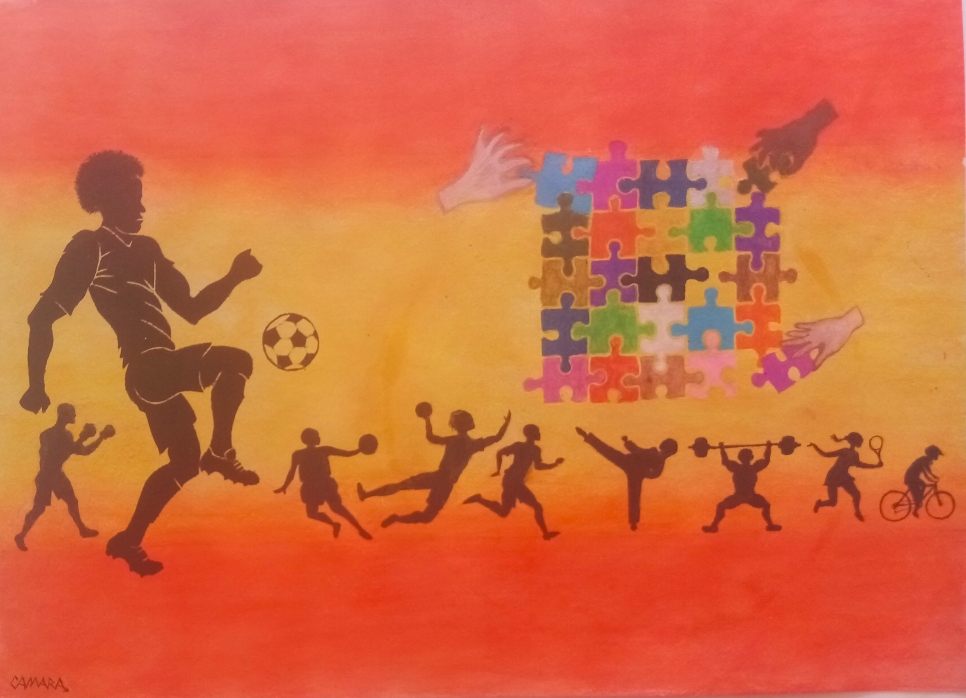 Dibujo de Cámara, refugiado maliense afincado en Alicante, ganador de un premio en el Concurso de Arte Juventud Con los Refugiados 2021 de ACNUR. 