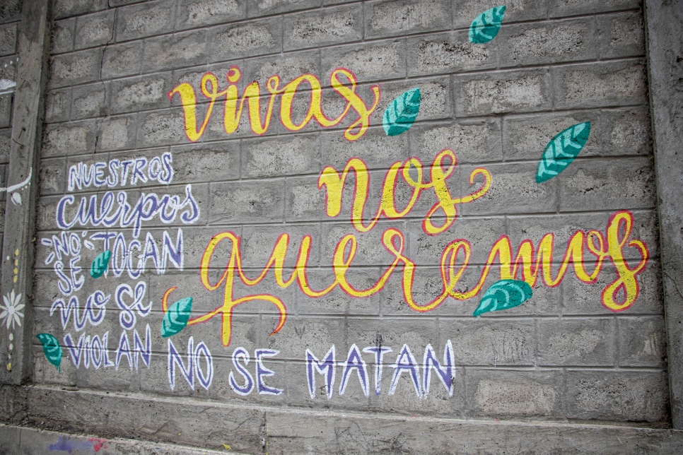 (Foto de archivo) Mural sobre la lucha contra la violencia de género en Salcedo, Provincia de Cotopaxi. Este mural está en una casa de acogida para mujeres sobrevivientes de violencia de género apoyada por ACNUR.