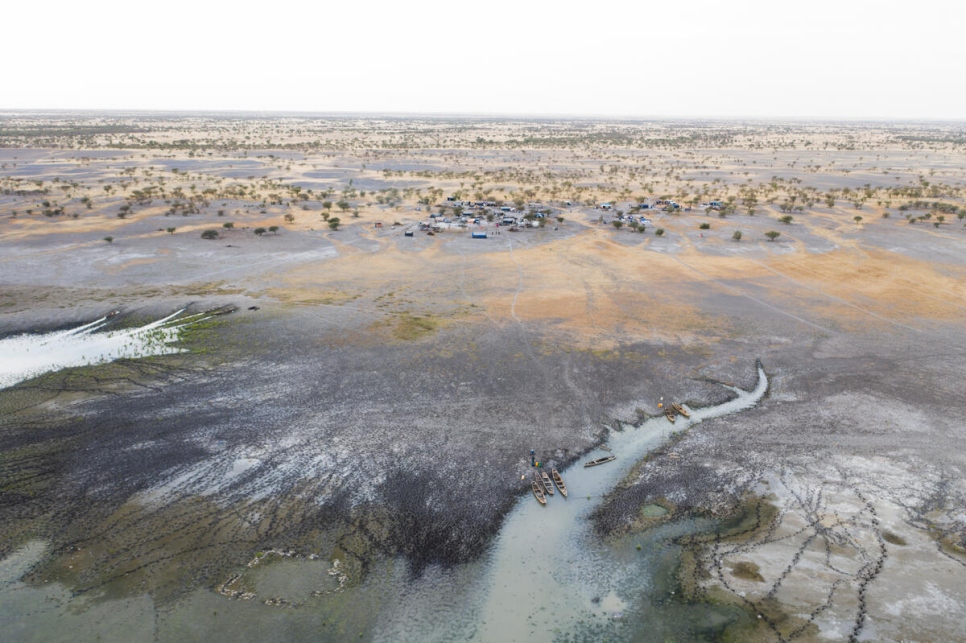 Vita aérea del lago Mahmouda, en Mauritania, que se ha ido secando.