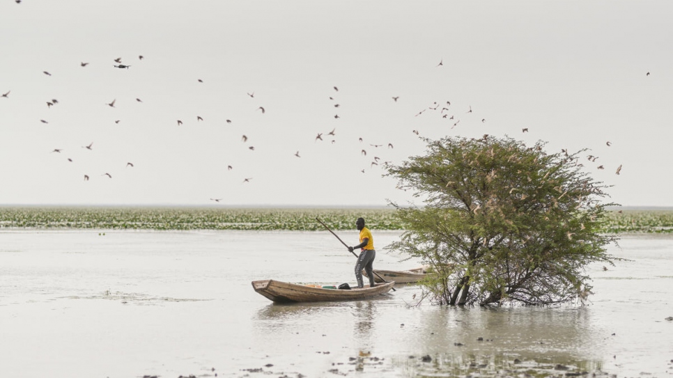 Yahya Koronio Kona, un pescador maliense, en el lago Mahmouda, Mauritania.