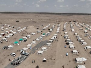 Vista aérea de un asentamiento de desplazados.