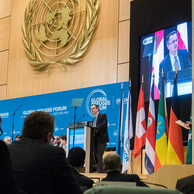 Switzerland. IADB's  Estevadeordal speaks at the Global Refugee Forum